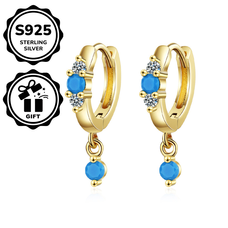 Women's Round Huggie Small Hoop Earrings with Gold Bead Pendant
